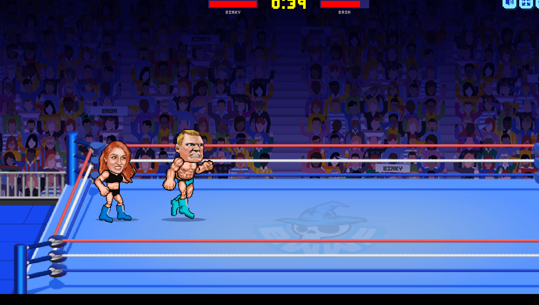 Two wrestlers facing each other in the Wrestle Bros ring